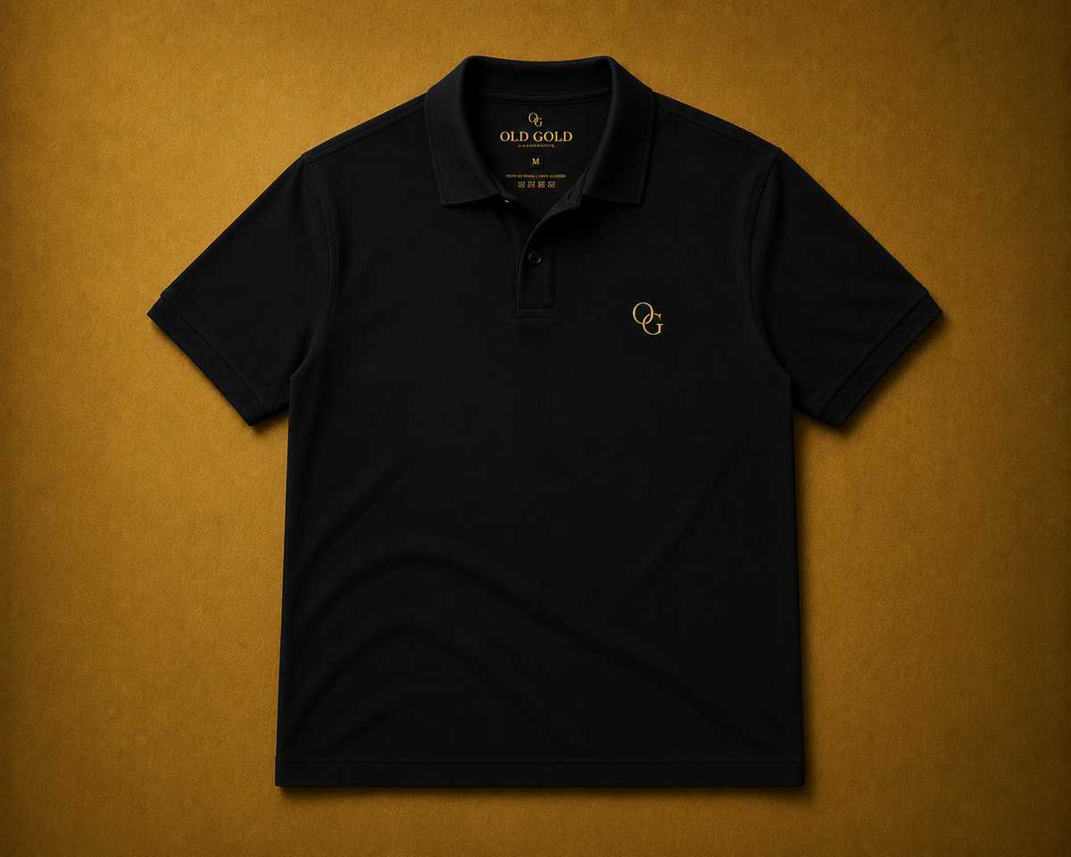 Camisa Polo Preta Old Gold – Piquet Premium com Símbolo OG