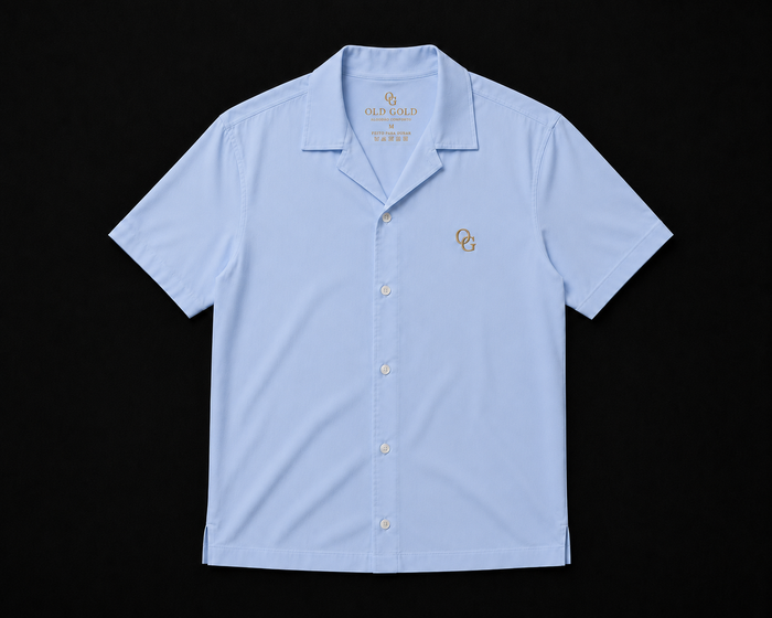 Camisa Social Manga Curta Azul Clara Old Gold – Algodão com Símbolo OG