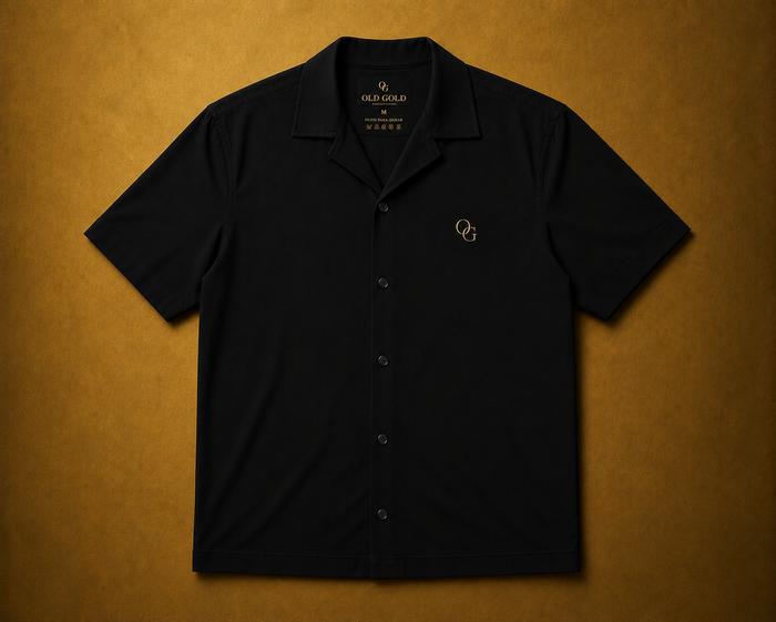 Camisa Social Manga Curta Preta Old Gold – Algodão com Símbolo OG