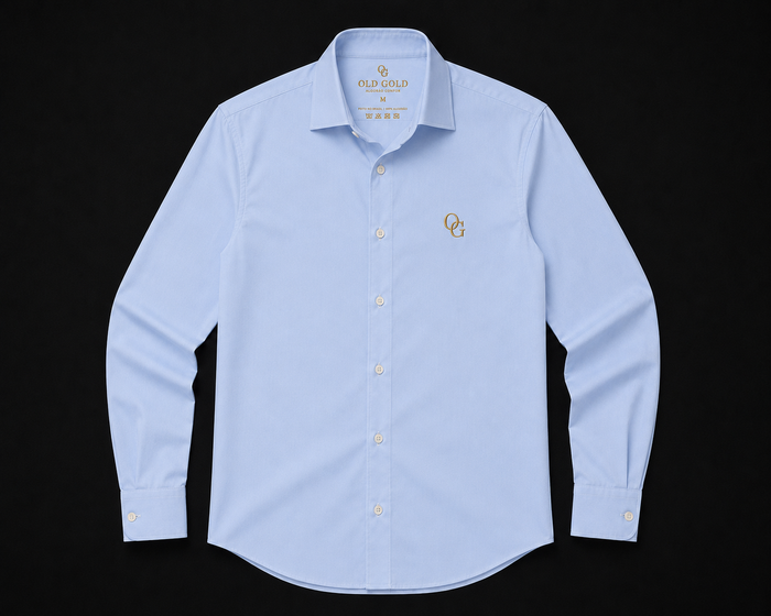 Camisa Social Manga Longa Azul Clara Old Gold – Algodão com Símbolo OG