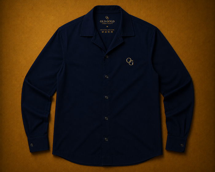 Camisa Social Manga Longa Azul Marinho Old Gold – Algodão com Símbolo OG