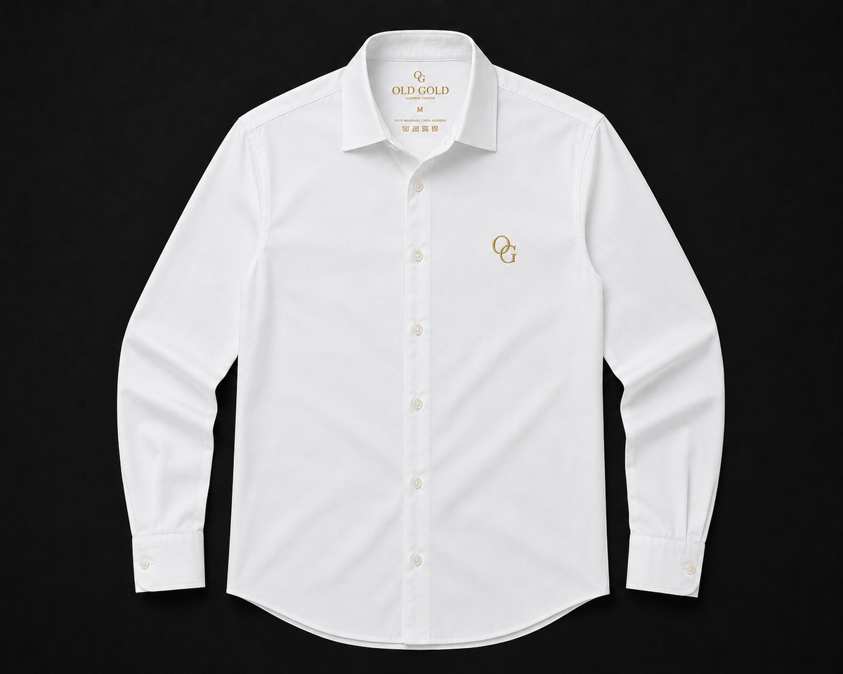 Camisa Social Manga Longa Branca Old Gold – Algodão com Símbolo OG