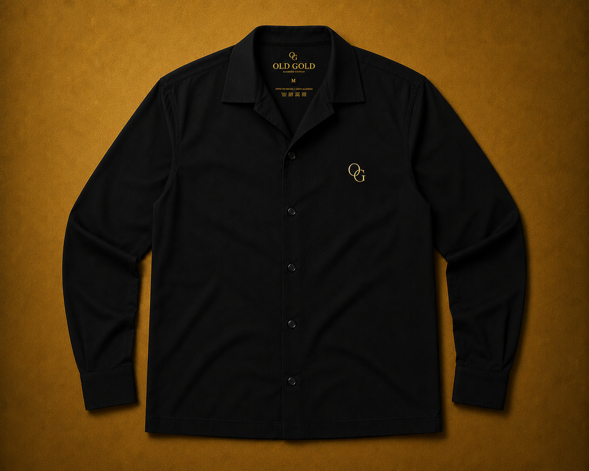 Camisa Social Manga Longa Preta Old Gold – Algodão com Símbolo OG