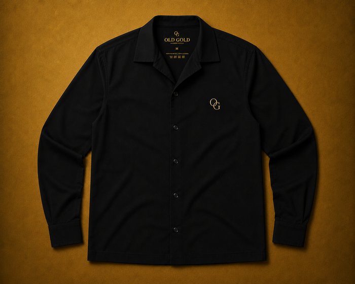 Camisa Social Manga Longa Preta Old Gold – Algodão com Símbolo OG